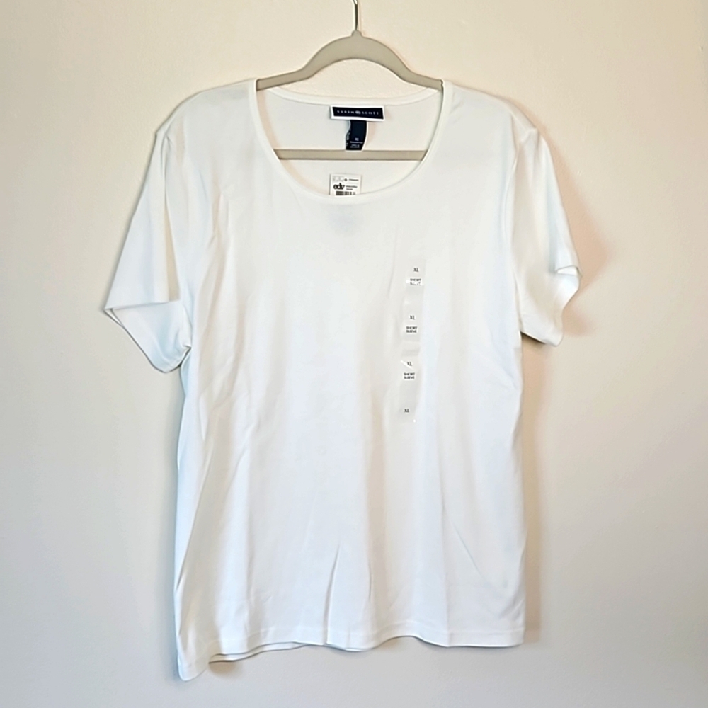 Karen Scott White Textured Short Sleeve Cotton Top